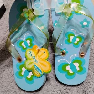 Blue and Green Butterfly Flip Flops